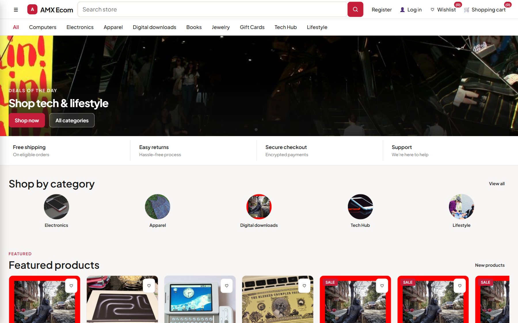 AMX Commerce storefront homepage